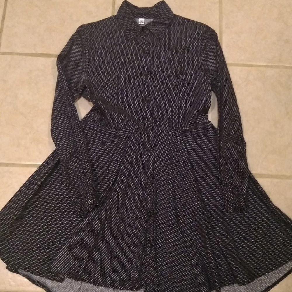 Button down collared black/white polka dot dress